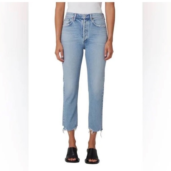 Agolde Riley Crop High Rise Straight Jeans in Bitter - Picture 1 of 15